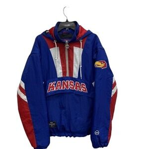 Vintage Franchise Club Kansas Jayhawks 1/2 Zip Pullover Jacket Blue Red XL